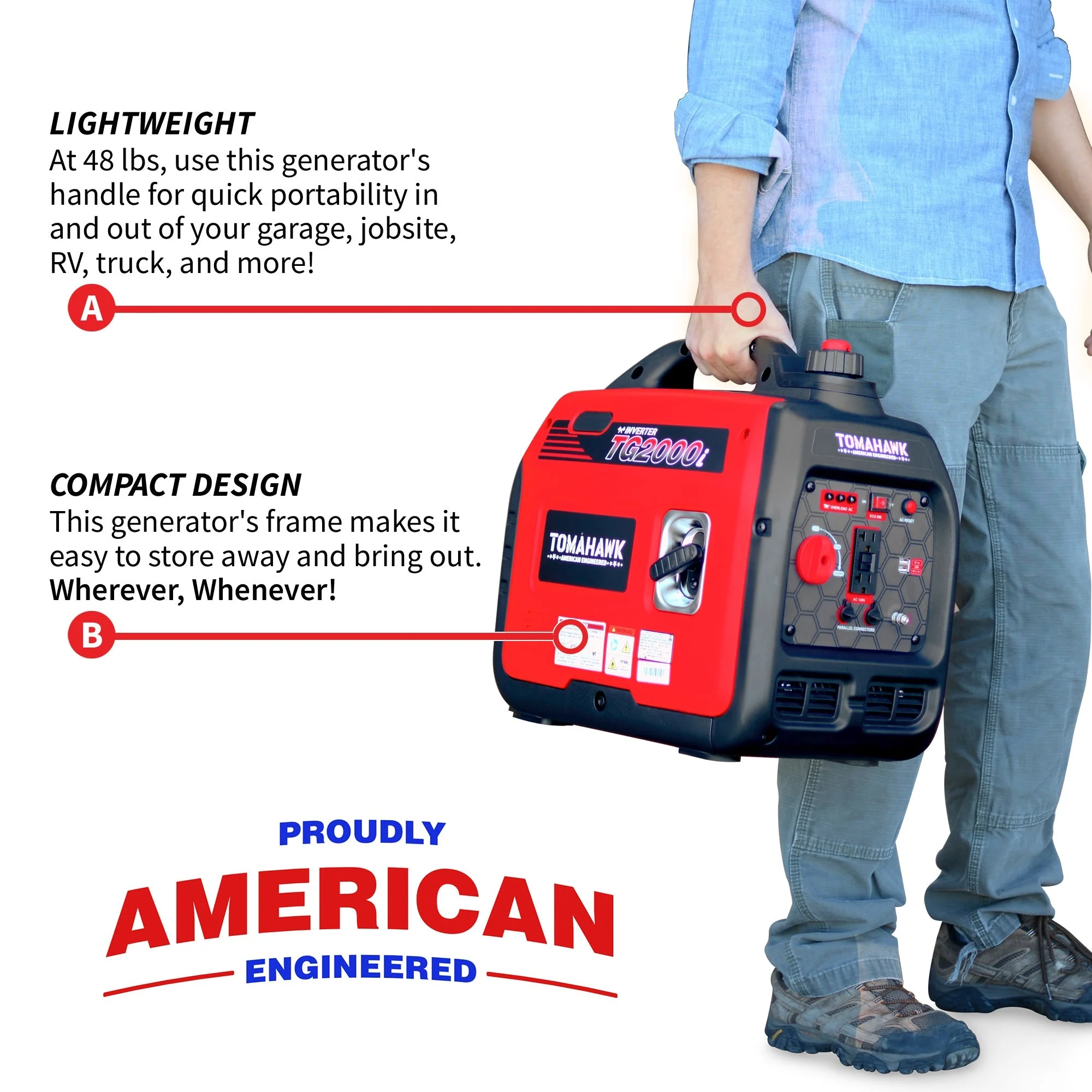 Tomahawk Power 2000 Watt Inverter Generator Super Quiet Portable Gas Power Professional Use - Image 8