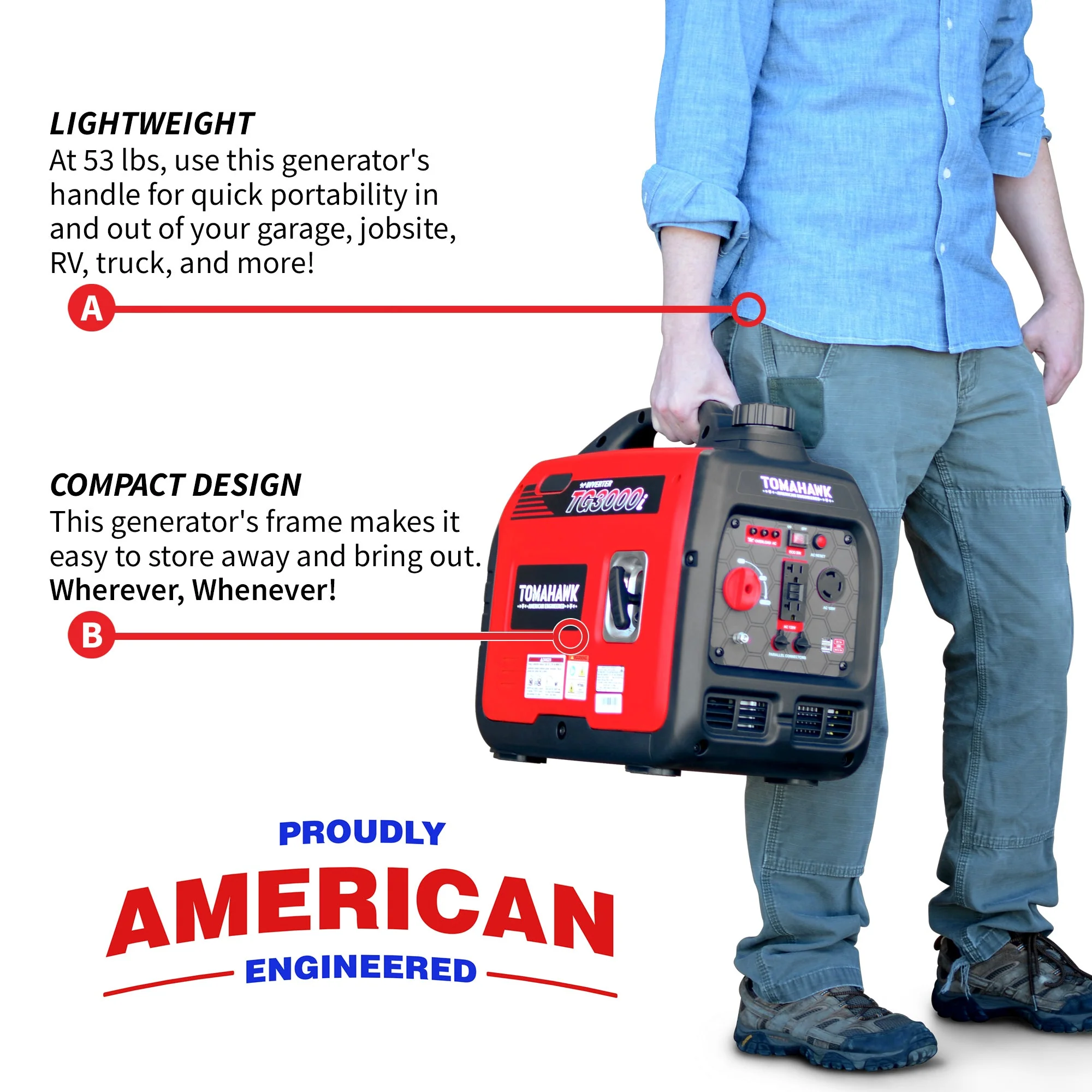 Tomahawk Power 3000 Watt Inverter Generator Super Quiet Portable Gas Power Professional Use - Image 10