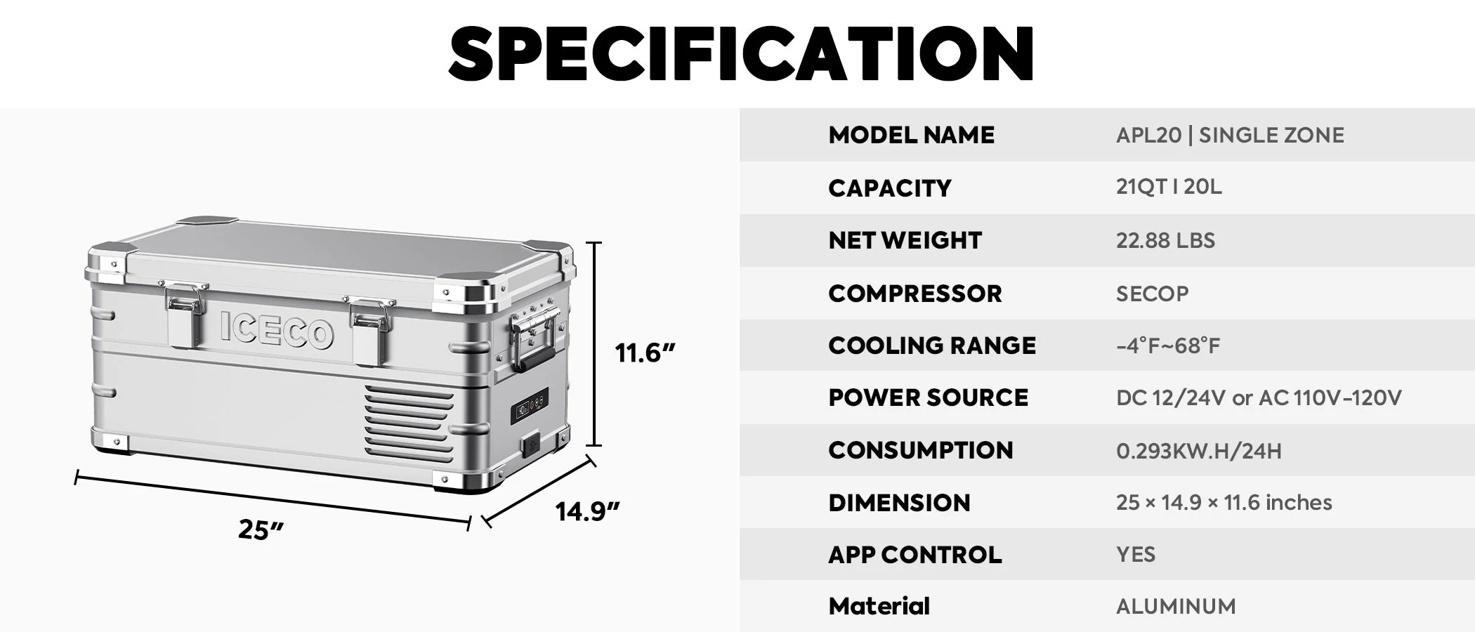 ICECO APL20 20L Light Duty Aluminum Freezer Single Zone - Image 10