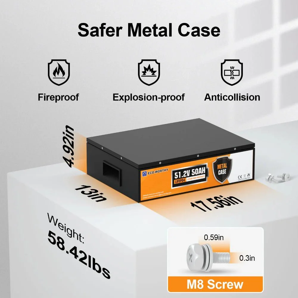 ECO-WORTHY 48V 50Ah Stackable LiFePO4 Battery - Image 6