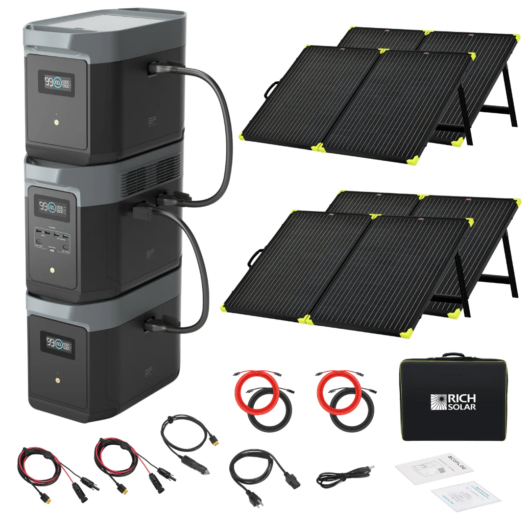 EcoFlow Delta 2 Max With 2 Extra Batteries 6144Wh 2400W LiFePO4 Solar Generator + 200W Portable Monocrystalline Solar Panels Kit - Image 2