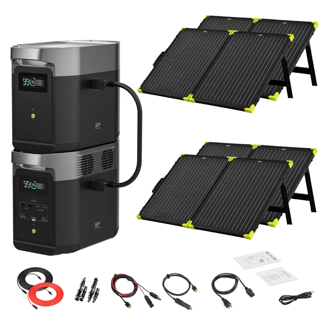 EcoFlow DELTA 2 With Extra Battery 2048Wh 1800W Solar Generator + 100W Portable Monocrystalline Solar Panels Kit - Image 2