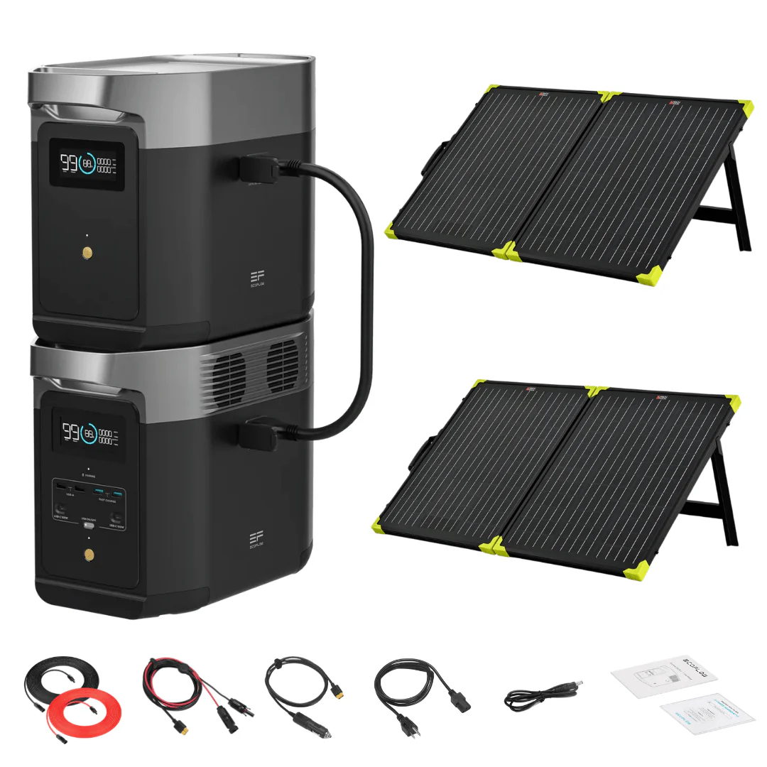 EcoFlow DELTA 2 With Extra Battery 2048Wh 1800W Solar Generator + 200W Portable Monocrystalline Solar Panels Kit - Image 2