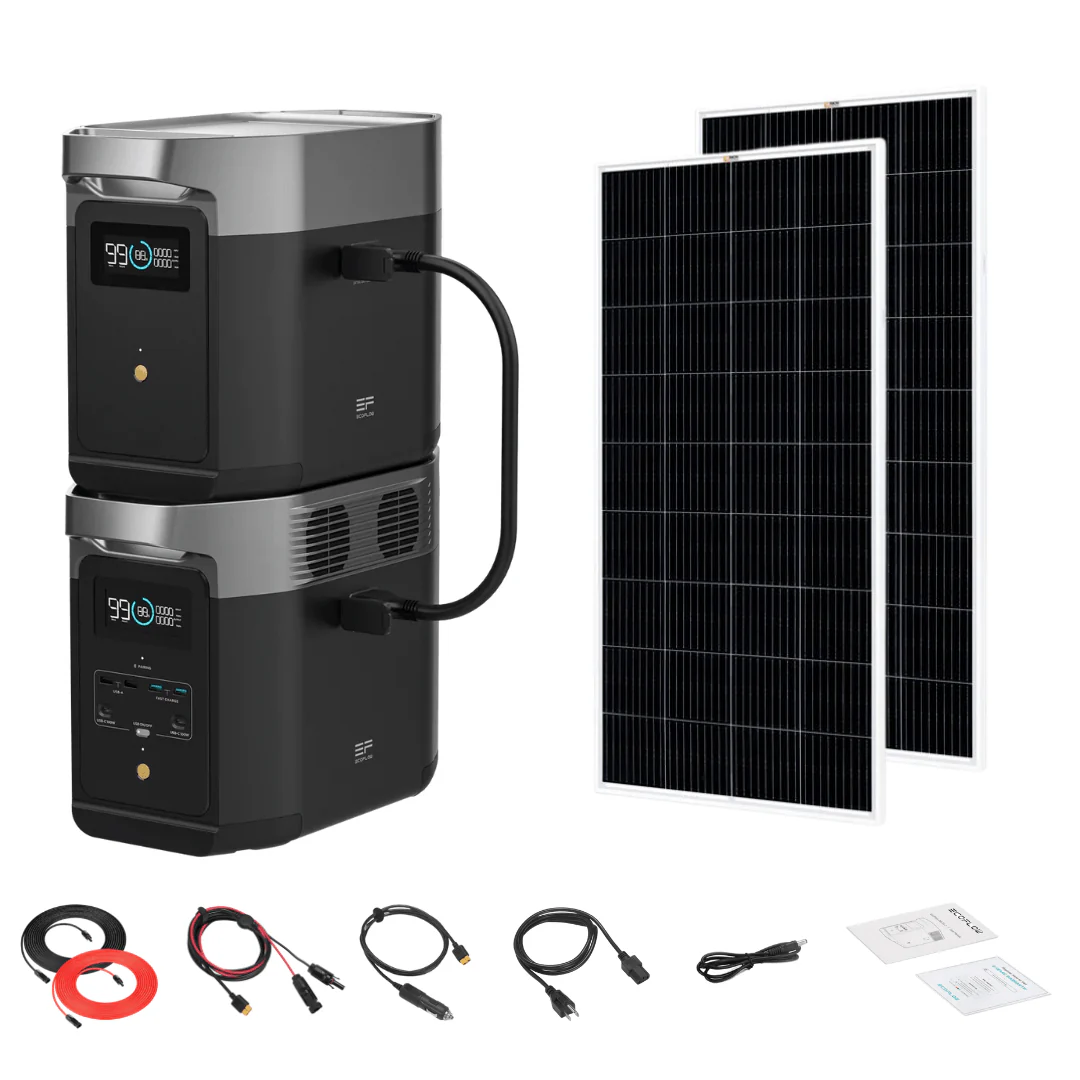 EcoFlow DELTA 2 With Extra Battery 2048Wh 1800W Solar Generator + 200W Rigid Monocrystalline Solar Panels Kit - Image 2