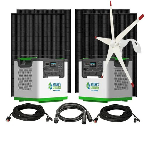 Natures Generator 2 x Lithium 3600 With 4 x 410W Monocrystalline Solar Panel + Wind Turbine (240V/7.2kW)