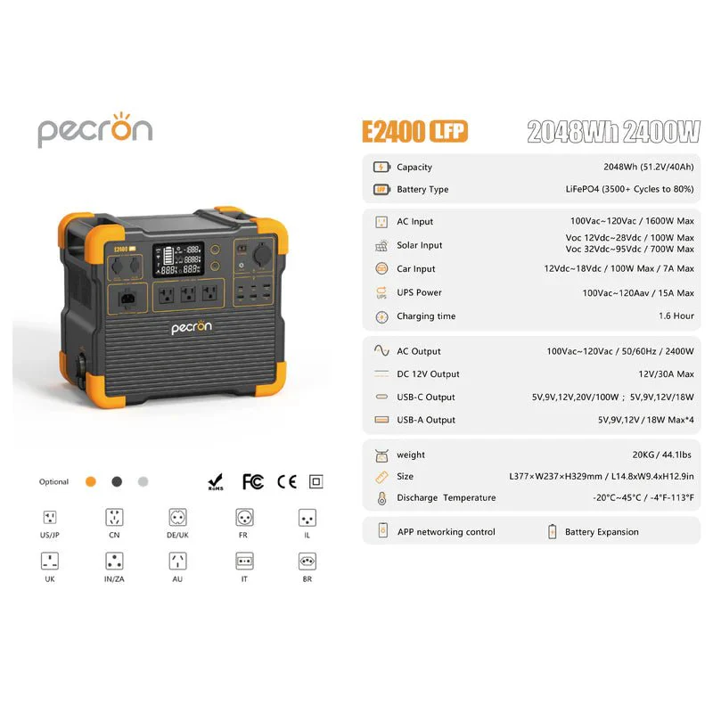 Pecron E2400LFP 2400W 2048Wh Portable Power Station - Image 3