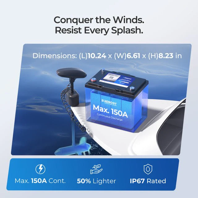 Renogy 12V 100Ah Trolling Motor Lithium Iron Phosphate Battery with Bluetooth - Image 11