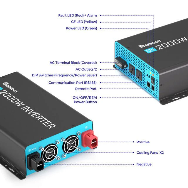 Renogy 2000W 12V Pure Sine Wave Inverter with Power Saving Mode (New Edition) - Image 9