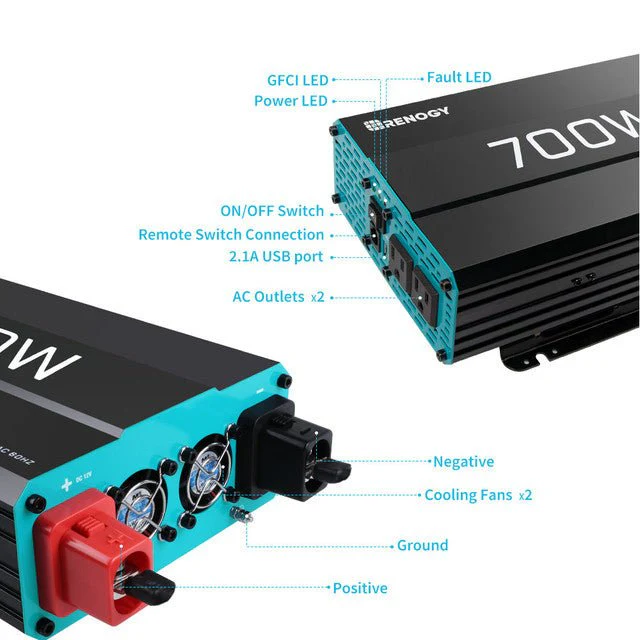 Renogy 700W 12V Pure Sine Wave Inverter - Image 9