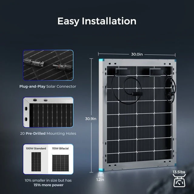 Renogy Bifacial 115 Watt 12 Volt Monocrystalline Solar Panel - Image 8