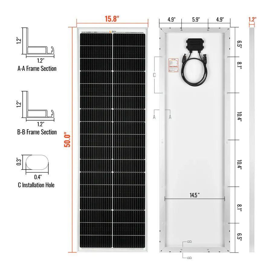 Rich Solar MEGA 100 Watt 12V Slim Monocrystalline Solar Panel - Image 11