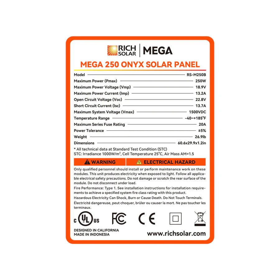 Rich Solar MEGA 250 Watt Monocrystalline Solar Panel UL Certified Black - Image 9