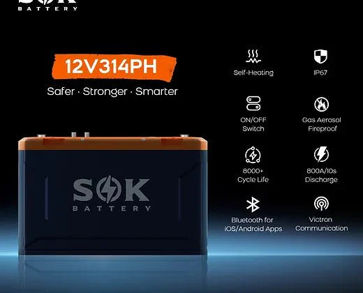 SOK Battery 12V 314Ah Lithium Iron Phosphate Battery With Built-in Heater & Bluetooth - Image 5