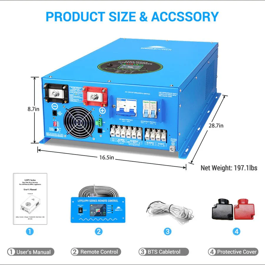 SunGoldPower 18,000W 48V Split Phase Pure Sine Wave Inverter Charger - Image 7