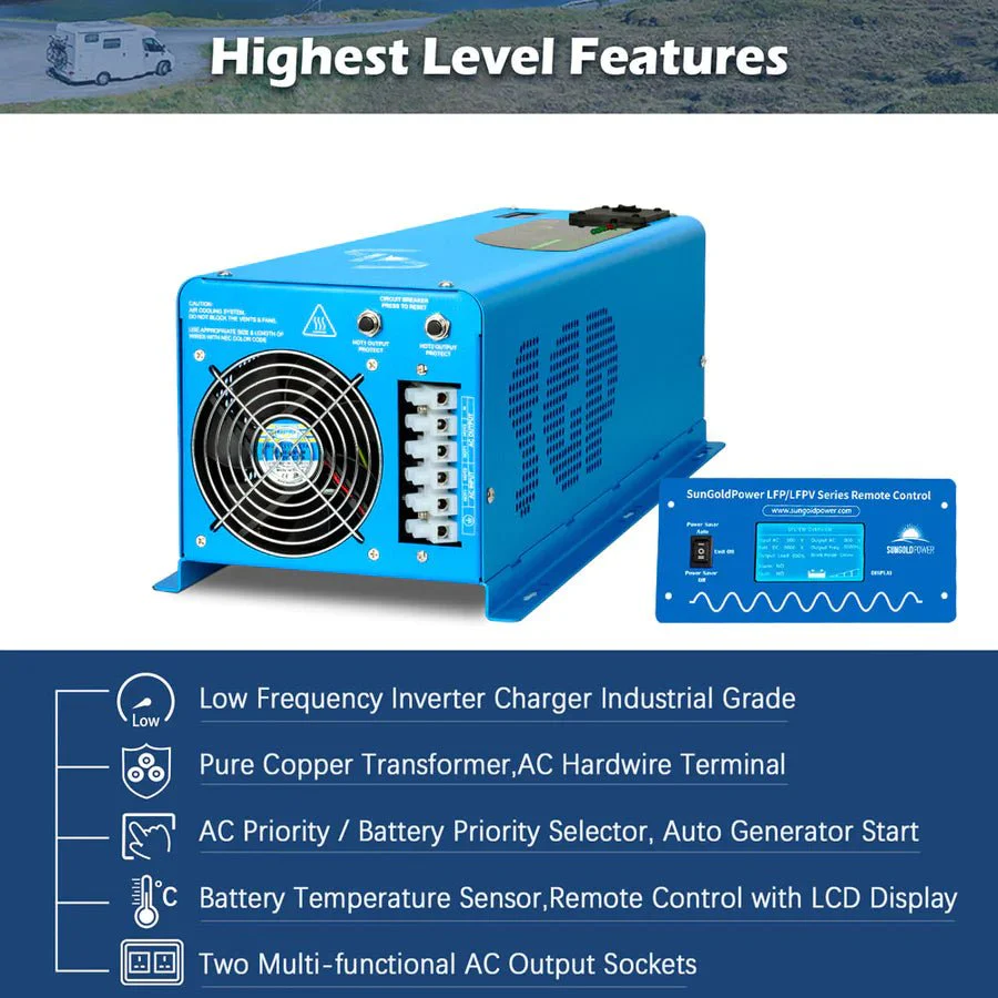 SunGoldPower 6000W DC 24V Split Phase Pure Sine Wave Inverter With Charger - Image 3