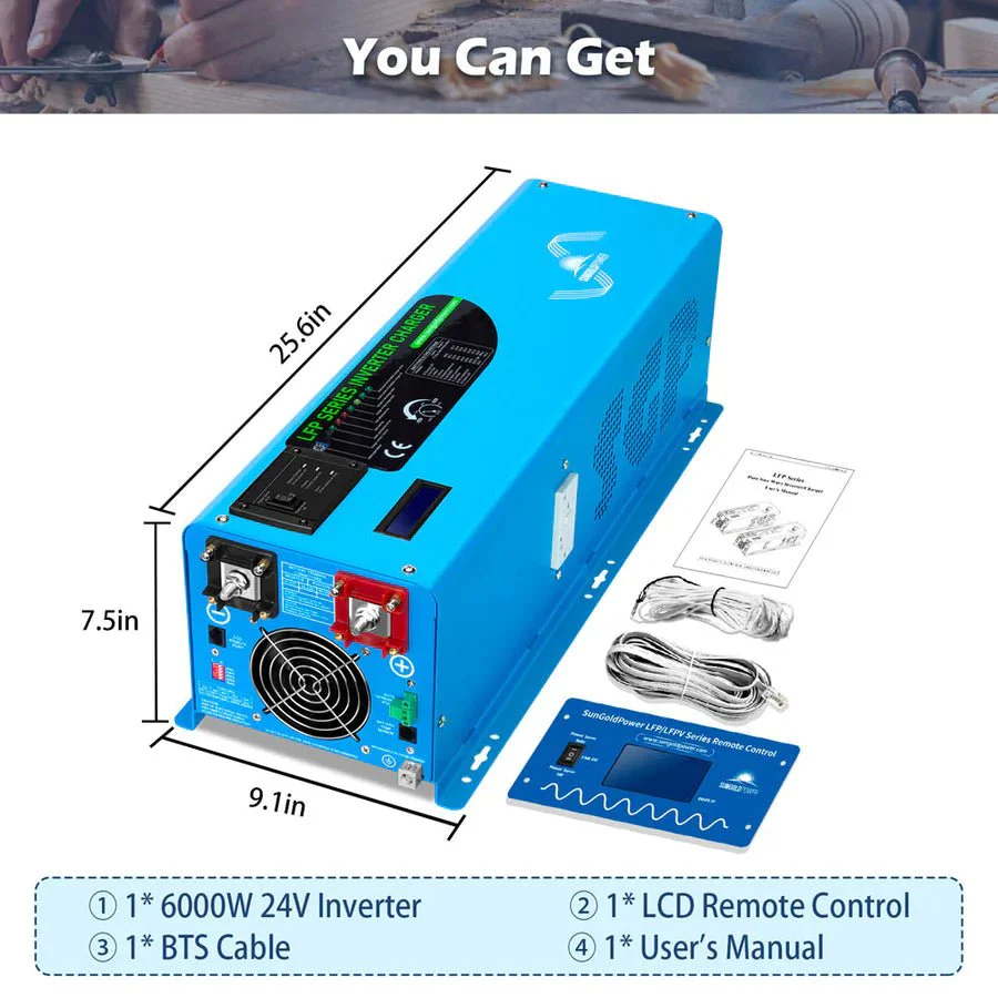SunGoldPower 6000W DC 24V Split Phase Pure Sine Wave Inverter With Charger - Image 6