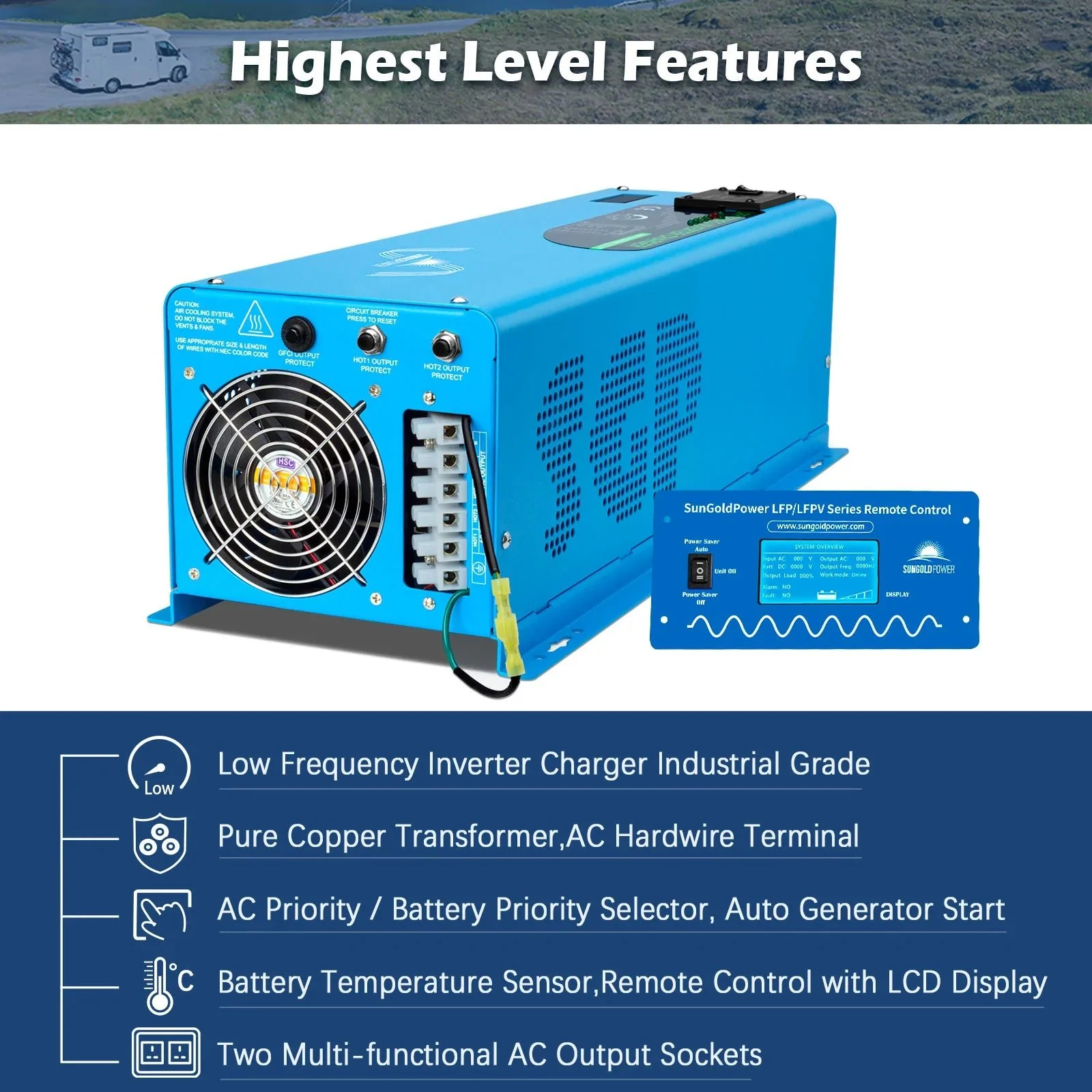 SunGoldPower 6000W DC 48V Split Phase Pure Sine Wave Inverter With Charger UL1741 Standard - Image 3