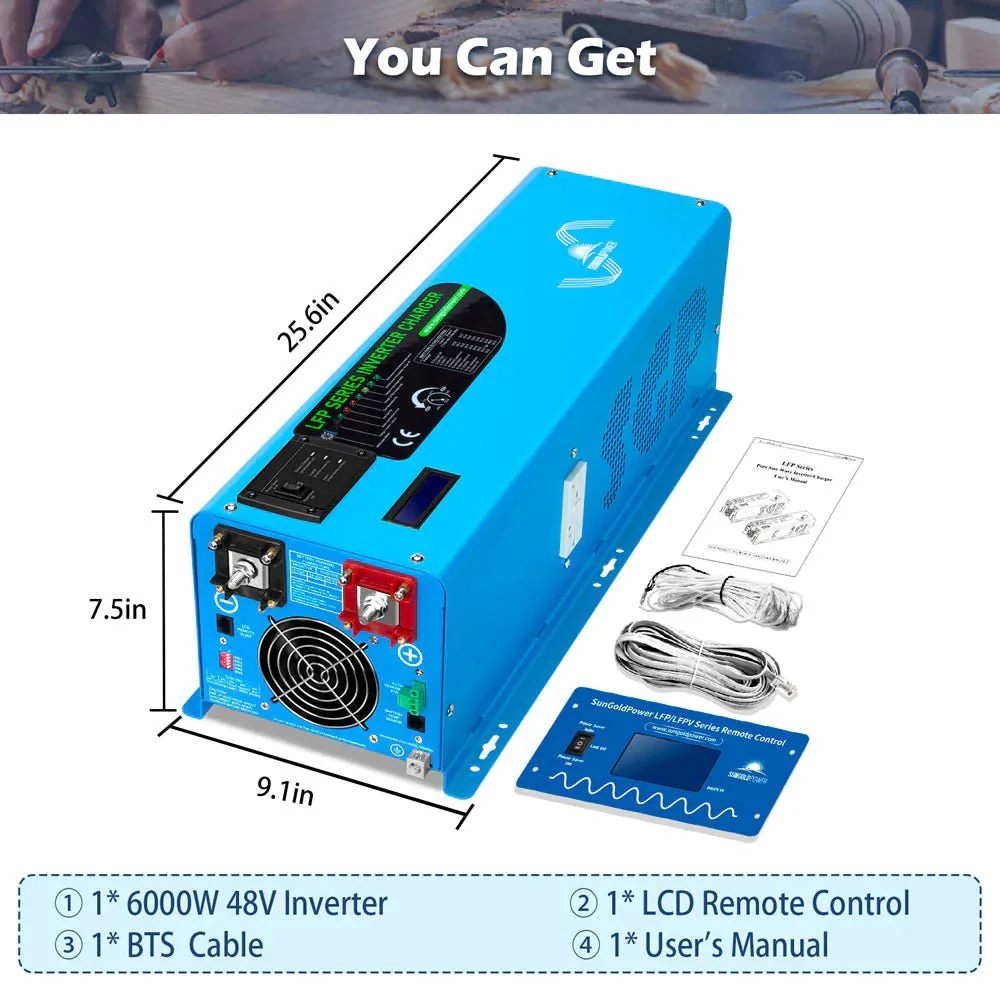 SunGoldPower 6000W DC 48V Split Phase Pure Sine Wave Inverter With Charger UL1741 Standard - Image 5