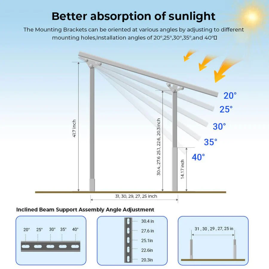 SunGoldPower Modular & Expandable Ground Mount Brackets for 2 × 400W–590W Solar Panels - Image 3