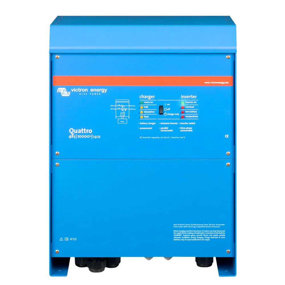 Victron Quattro Inverter/Charger 48 VDC - 10,000W - Dual 100AMP 120V AC Inputs - Auto Transfer Switch - 140AMP Battery Charger - Stackable