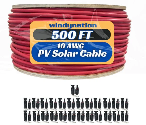 WindyNation 500 Foot Spool 10 Gauge 10 AWG Red Pure Copper Solar Panel Extension Cable Wire - Image 3