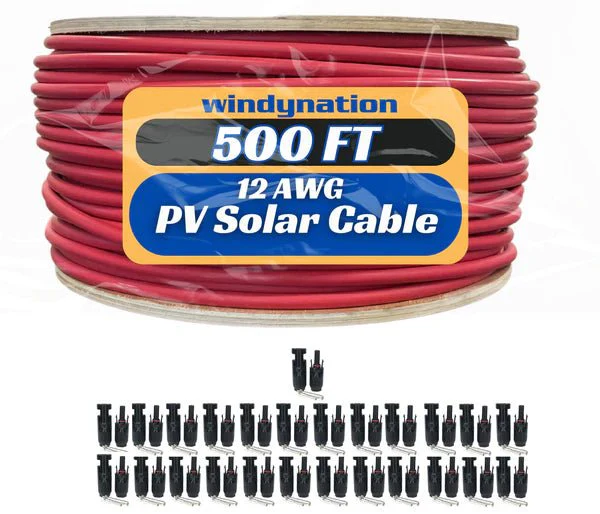 WindyNation 500 Foot Spool 12 Gauge 12 AWG Red Pure Copper Solar Panel Extension Cable Wire - Image 3
