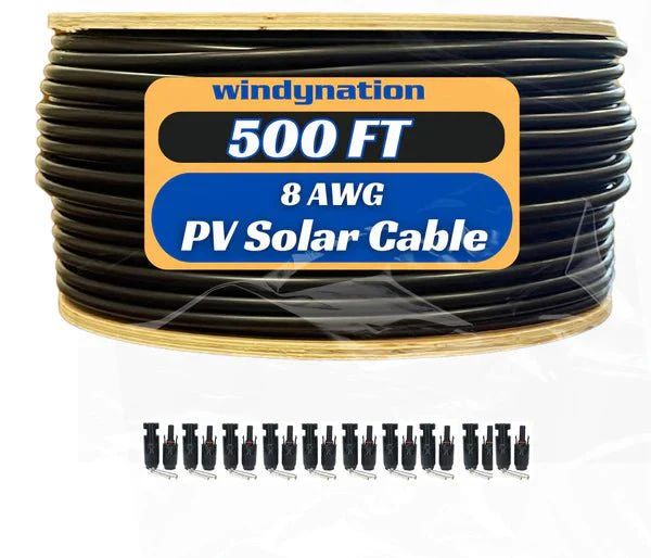 WindyNation 500 Foot Spool 8 Gauge 8 AWG Black Pure Copper Solar Panel Extension Cable Wire - Image 2